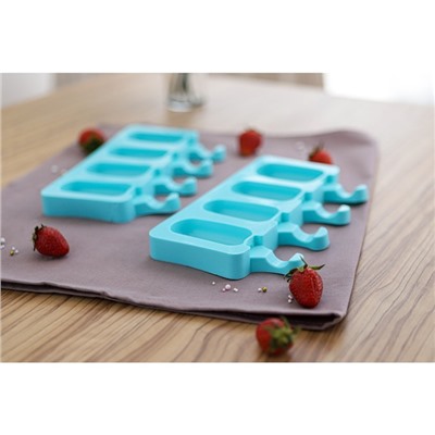 Форма для мороженого Доляна «Эскимо малое», силикон, 21.5×12.5×2 см, 4 ячейки (6.9×3.8 см), МИКС