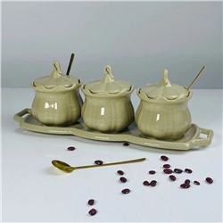 164-015 Набор из 3 банок 250мл с ложками на подставке в под.уп.(х9) Фарфор