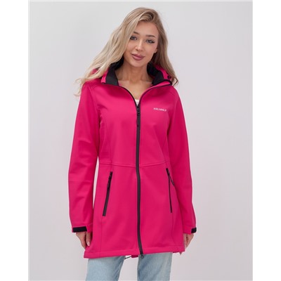 Парка спортивная женская с капюшоном softshell розового цвета 9568R