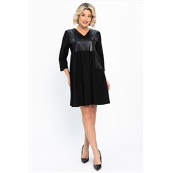 Платье со вставками из экокожи Эллис (черное) П14724-8М