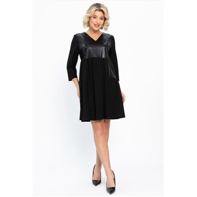 Платье со вставками из экокожи Эллис (черное) П14724-8М