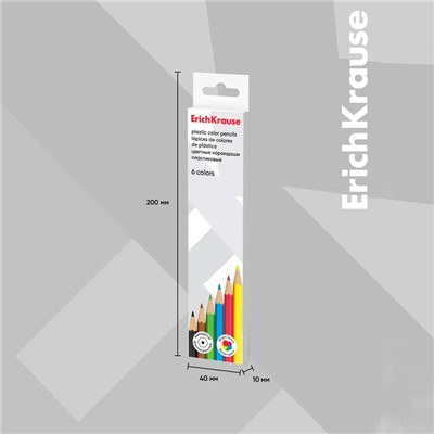 Карандаши цветные 6 цветов, ErichKrause, пластик, шестигранные, 2.6 мм грифель, картонная упаковка, европодвес