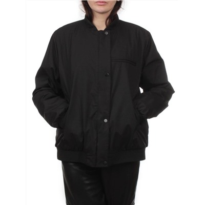 H24-608 BLACK Куртка бомбер демисезонная женская (100 гр. синтепон)