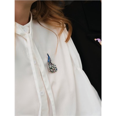 Брошь «Павлин роскошный», цветная в серебре