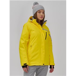 Горнолыжная куртка женская зимняя желтого цвета 7017J