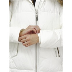 Куртка женская зимняя с мехом енот премиум класса белого цвета 381Bl