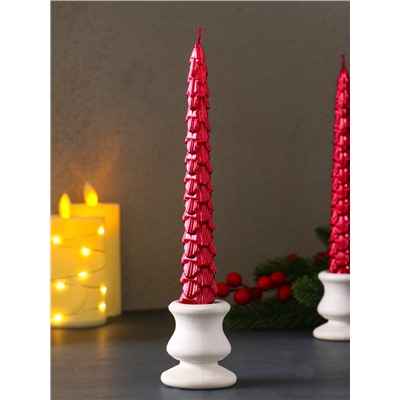 Набор свечей новогодних «Ель», 1.9×1.9×20 см, 2 шт., красный металлик