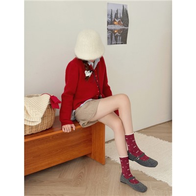 Demi-season brand knee socks with bow, mid-length