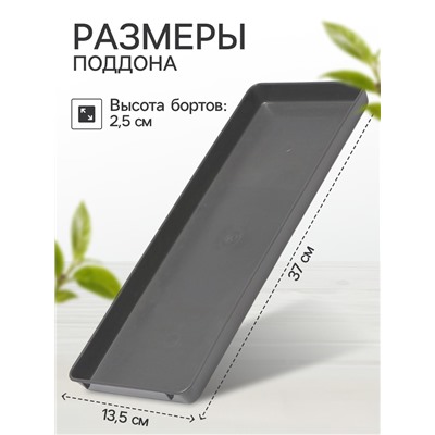 Поддон для рассады, 37 × 13 × 2,5 см, пластик, серый