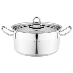 КАСТРЮЛЯ AGNESS 20X10 СМ 2,8 Л ВЫСОКОКАЧЕСТВЕННАЯ НЕРЖ СТАЛЬ 18/10 С КРЫШКОЙ НЖС