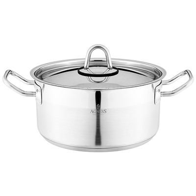 КАСТРЮЛЯ AGNESS 20X10 СМ 2,8 Л ВЫСОКОКАЧЕСТВЕННАЯ НЕРЖ СТАЛЬ 18/10 С КРЫШКОЙ НЖС