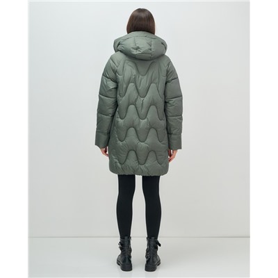 Куртка зимняя женская с капюшоном модная цвета хаки 7653Kh