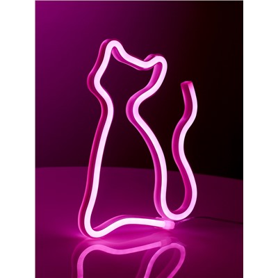 Неоновая вывеска «Кошка» 16 × 23 см, батарейки ААх3 (не в комплекте), USB, свечение розовое