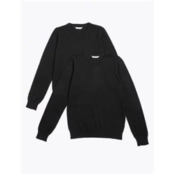2pk Unisex Slim Fit Cotton School Jumpers (3-18 Yrs)