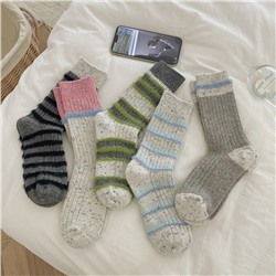 Mink velvet dot yarn thick line striped socks for women thickened warm Korean ins contrasting color dot yarn medium tube stack socks