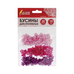 Бусины для творчества ЦВЕТЫ, 10мм, 30г., св.розовые, розовые, фиолет., ОСТРОВ СОКРОВИЩ, 661245