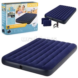 Матрас надувной Classic Downy Fiber-Tech,152 x 203 х 25 см, с ручным насосом, 64765 INTEX не товарны