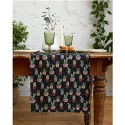 Дорожка на стол Этель Succulents 40×149см, 100% хлопок, саржа 190 г/м², чёрная