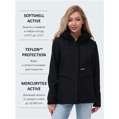 Ветровка спортивная женская с капюшоном softshell черного цвета 9566Ch