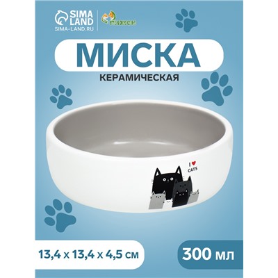 Миска керамическая "Любимые коты" 300 мл  13,4 x 4 cм, серо-белая