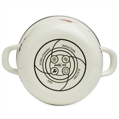 КАСТРЮЛЯ AGNESS ЭМАЛИРОВАННАЯ С ЭМАЛ.КРЫШКОЙ СЕРИЯ "СНЕГИРИ", 2.0 Л, 18*11 СМ