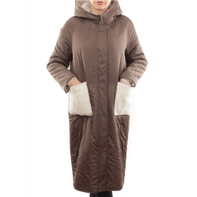 2639 DK. BEIGE Пальто двухстороннее женское еврозима (100 гр. холлофайбер, искусственный мех)