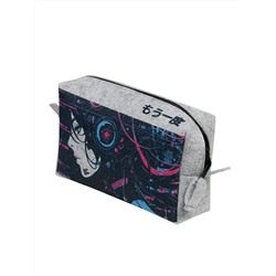 Пенал на молнии "Аниме @cyber_neon", фетр светло-серый, 21х13х6см
