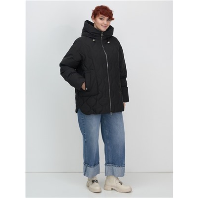 Куртка женская демисезонная с капюшоном черного цвета 1140Ch