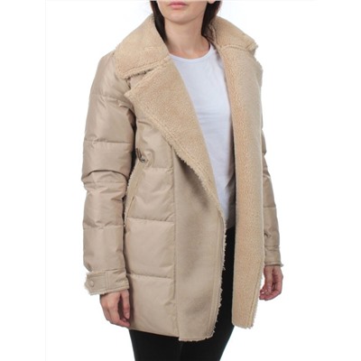 033 BEIGE Куртка зимняя облегченная женская (холлоффайбер 150 гр., искусственная дубленка)