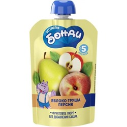 Пюре фруктовое Бегемотик Бонди Яблоко, груша и персик 90 г/КДВ