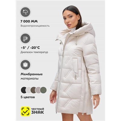 Куртка зимняя женская классическая с капюшоном бежевого цвета 7671B