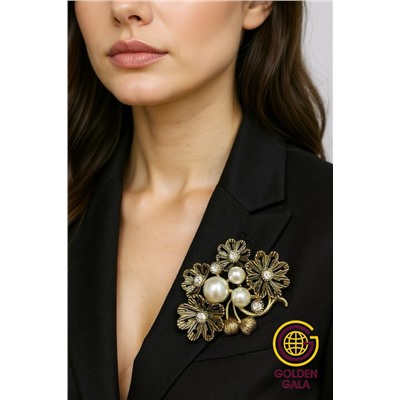 Брошь с жемчугом бронза БР4/7