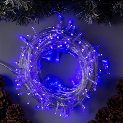 Гирлянда «Нить» 20 м, IP20, прозрачная нить, 200 LED, 8 режимов, 220 В, свечение синее