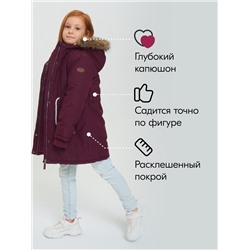 Парка зимняя подростковая для девочки бордового цвета 2490Bo