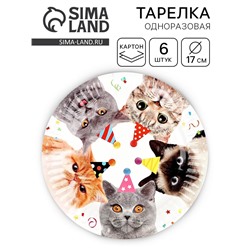 Тарелка одноразовая «Котики», 17 см 6 шт.