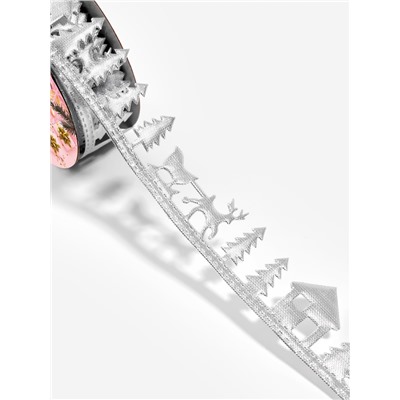 Лента декоративная фигурная «Новогодний лес», 30 мм, 9±0.5 м, цвет серебряный