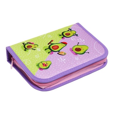 Пенал 1 секция 140 х 210 х 40 мм, откидной карман и косметичка, тканевый, Calligrata TOP Content "Авокадо стайл"