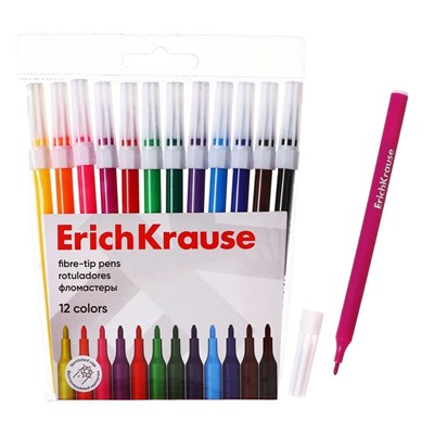 Фломастеры 12 цветов ErichKrause light, в футляре с европодвесом