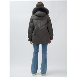 Полупальто женское зимние с мехом песец люкс класса темно-серого цвета 6227TC
