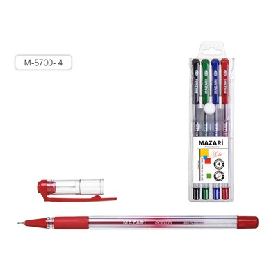 Набор шариковых ручек 4цв Mazari  SAILOR Smart Ink на масляной основе 0.7мм M-5700- 4/25/Индия