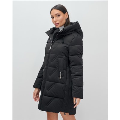 Куртка зимняя женская классическая с капюшоном черного цвета 7671Ch