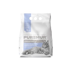 Наполнитель минеральный комкующийся PureMur Premium 3 кг,пластиковый пакет