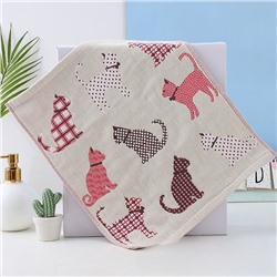 Zhiyang cotton gauze towel plaid cat four-layer gauze square towel hand towel export Korean gift kitchen towel