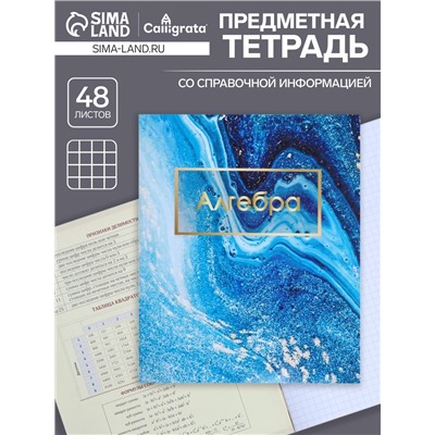 Тетрадь предметная 48 листов в клетку Calligrata, «Мрамор светлый. Алгебра», обложка мелованный картон
