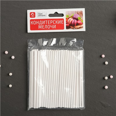 Палочки для кондитерских изделий Доляна, d=0.3 см, 10 см, набор 50 шт., пластик, белая