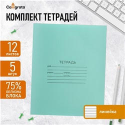 Набор тетрадей 12 листов в линию «Зелёная обложка»,серые листы 5 шт.