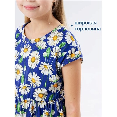 Детское платье "Ласточка" / Крупные ромашки на синем