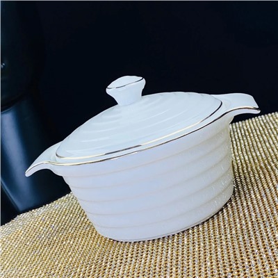 142-147 Круглый салатник 24см с крышкой в под.уп.(х12)Фарфор