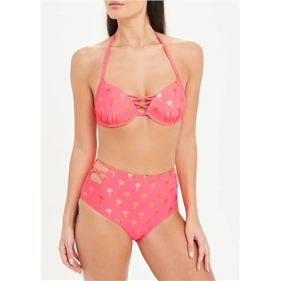 Metallic Palm Print High Waist Bikini Bottoms
