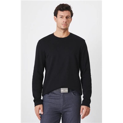 Longsleeve bawełniany męski interlock gładki kolor czarny